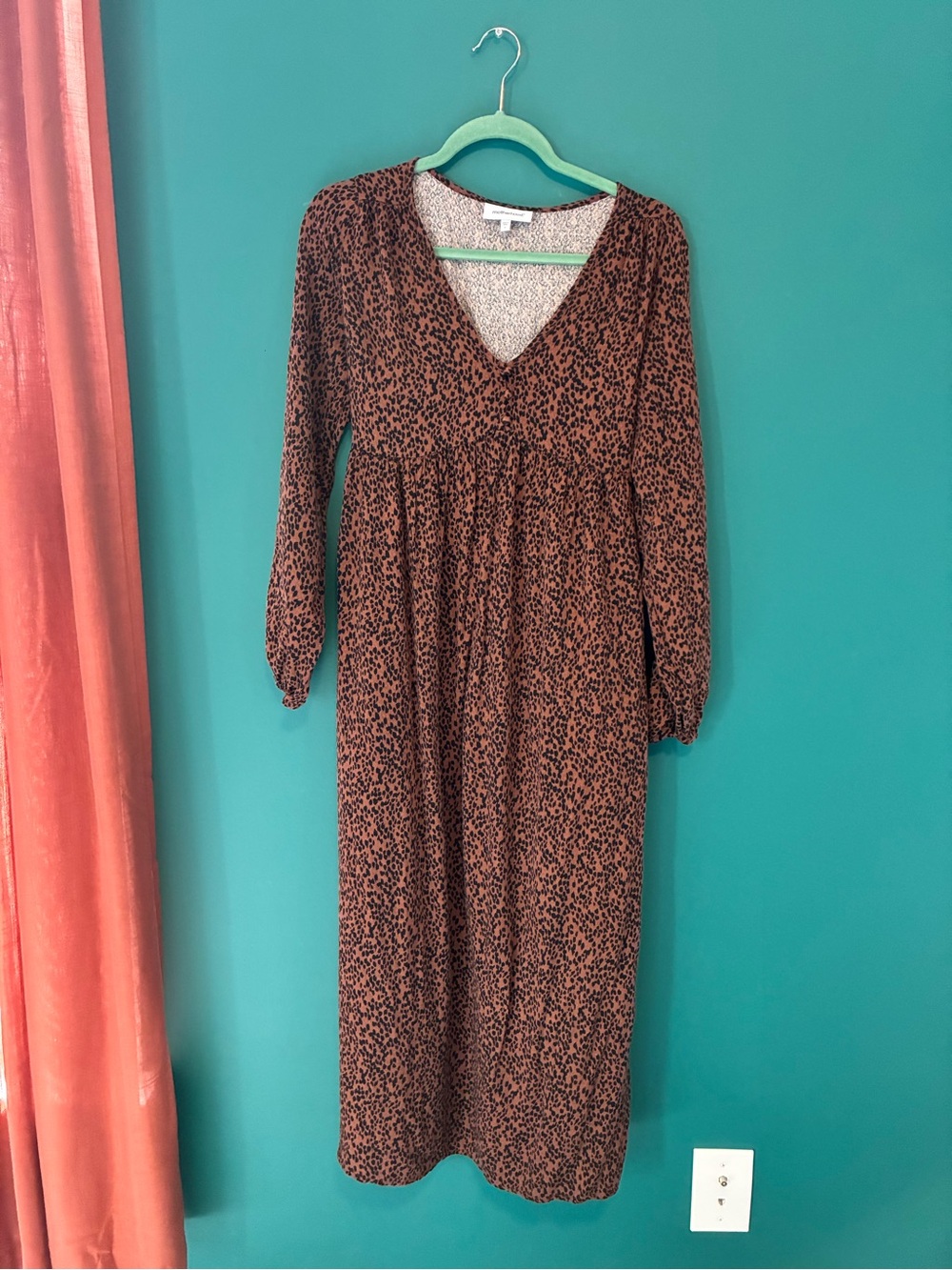 Maternity - Brown Patterned V-Neck Midi Dress